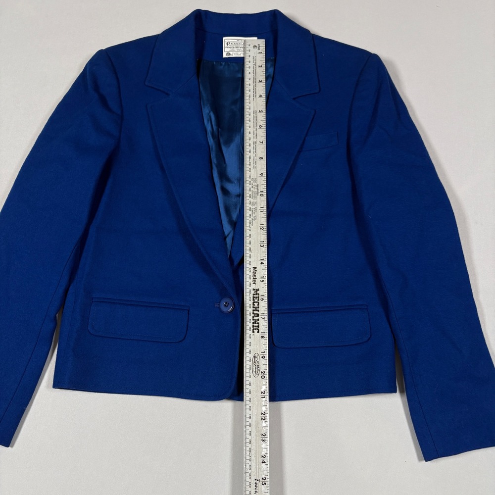 Vtg Miss Pendleton Wool Blazer Jacket Womens Royal Cobalt Blue Crop Small 4 6 - Picture 4 of 12